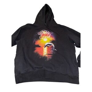 RARE 
Teddy Fresh Black Dolphin Sunset Hoodie Mens 2XL Streetwear Pullover